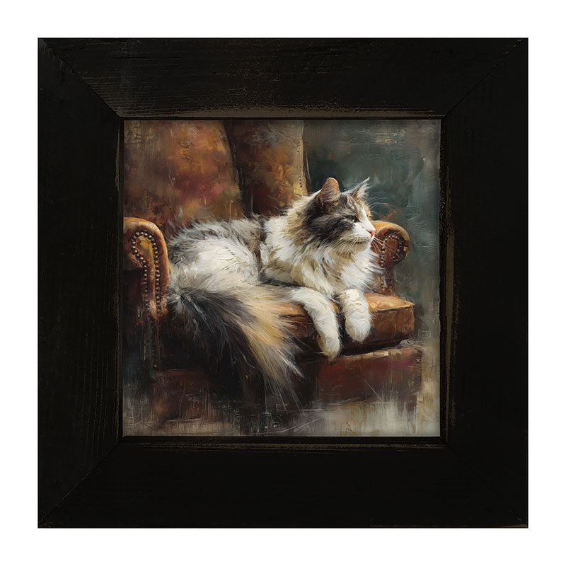 Armchair with Long Haired Cat - Framed Art