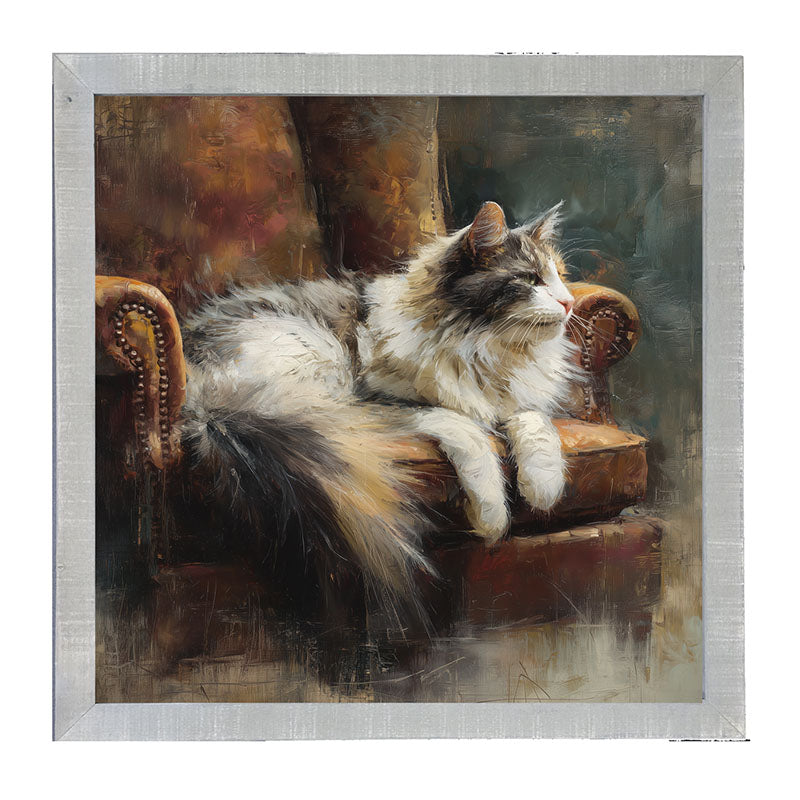 Armchair with Long Haired Cat - Framed Art