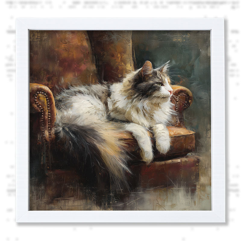 Armchair with Long Haired Cat - Framed Art