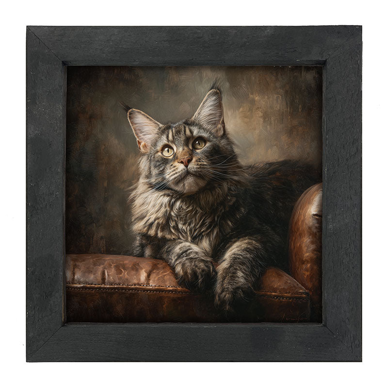 Armchair with Maine Coon Cat - Framed Art