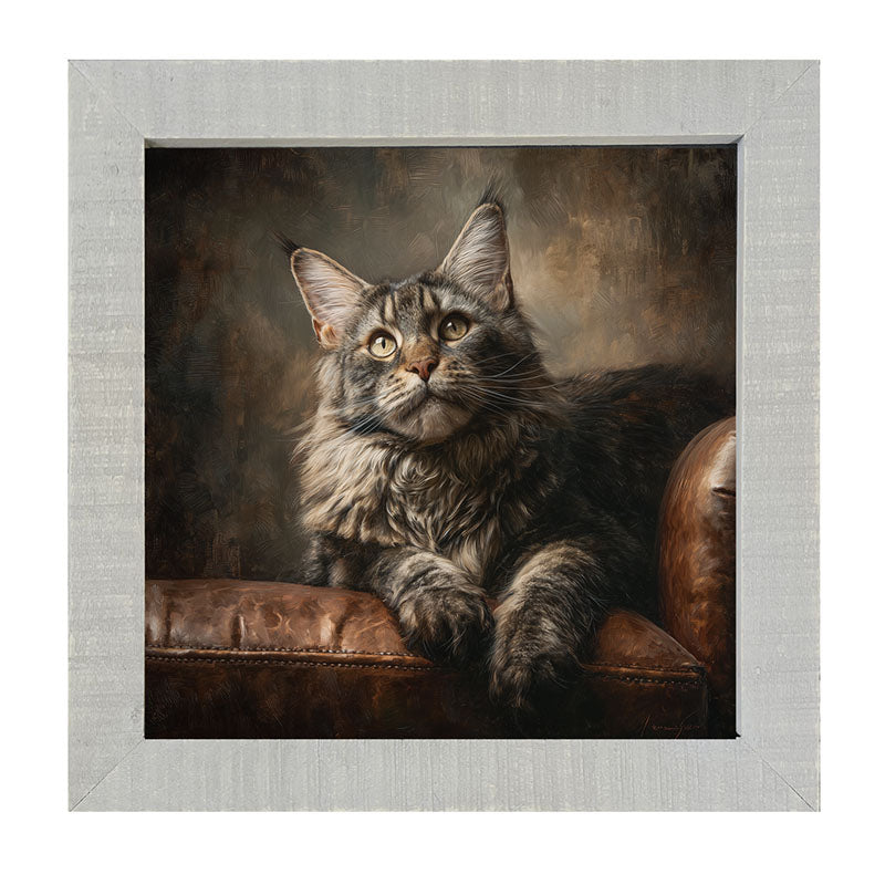 Armchair with Maine Coon Cat - Framed Art