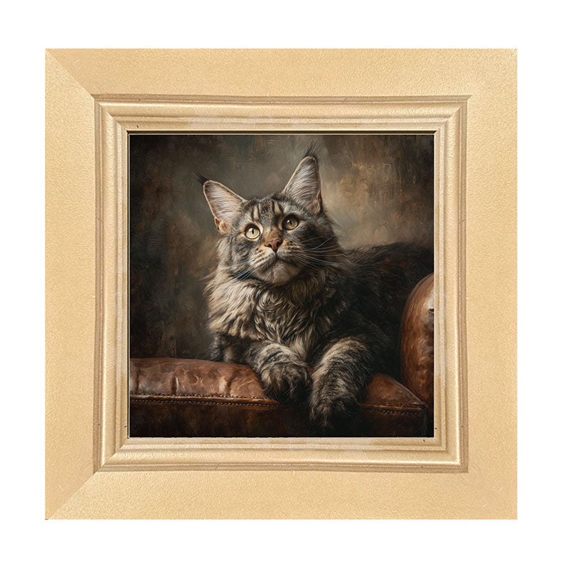 Armchair with Maine Coon Cat - Framed Art