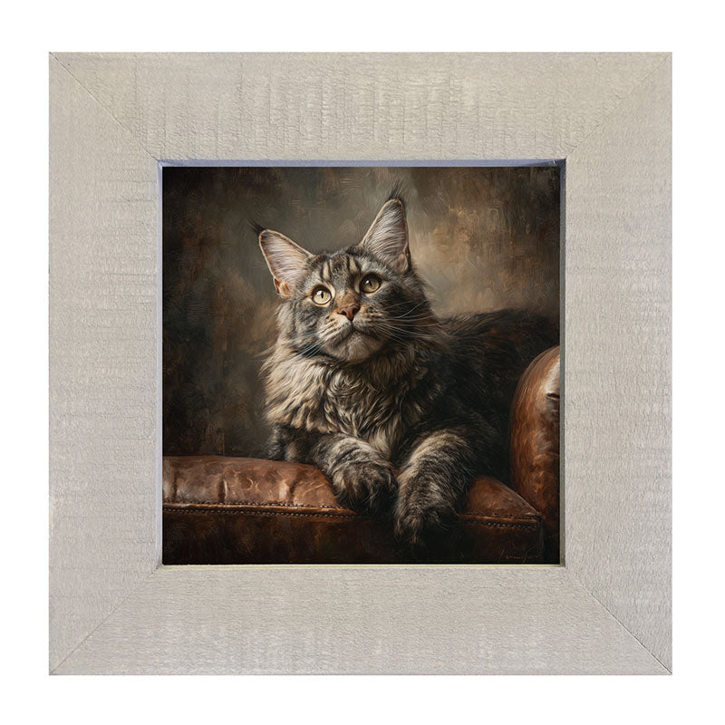 Armchair with Maine Coon Cat - Framed Art