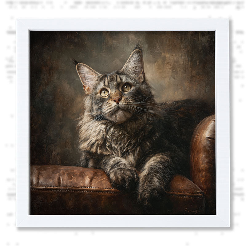 Armchair with Maine Coon Cat - Framed Art