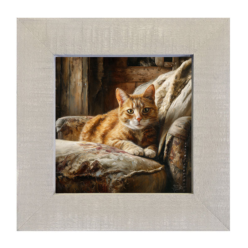Armchair with Orange Tabby Cat - Framed Art
