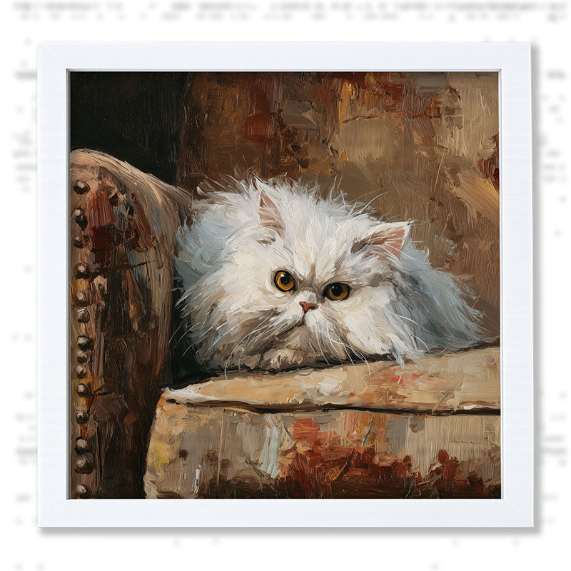 Armchair with Persian Cat Resting - Framed Art