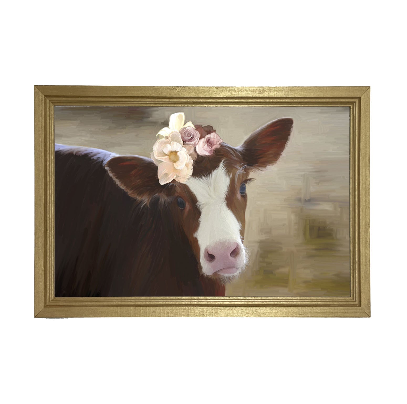 Baby cow with Flowers - Framed Art