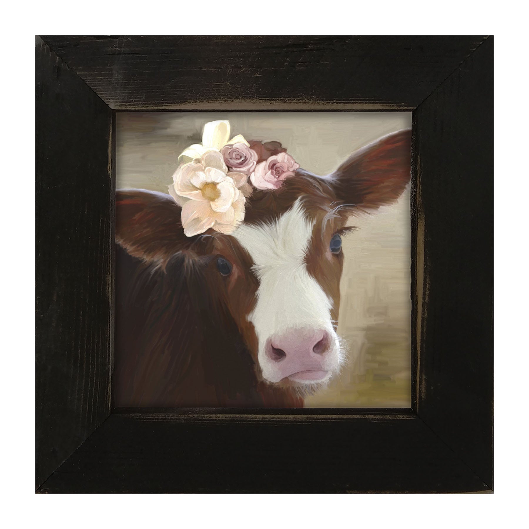 Baby cow with flowers - Framed art