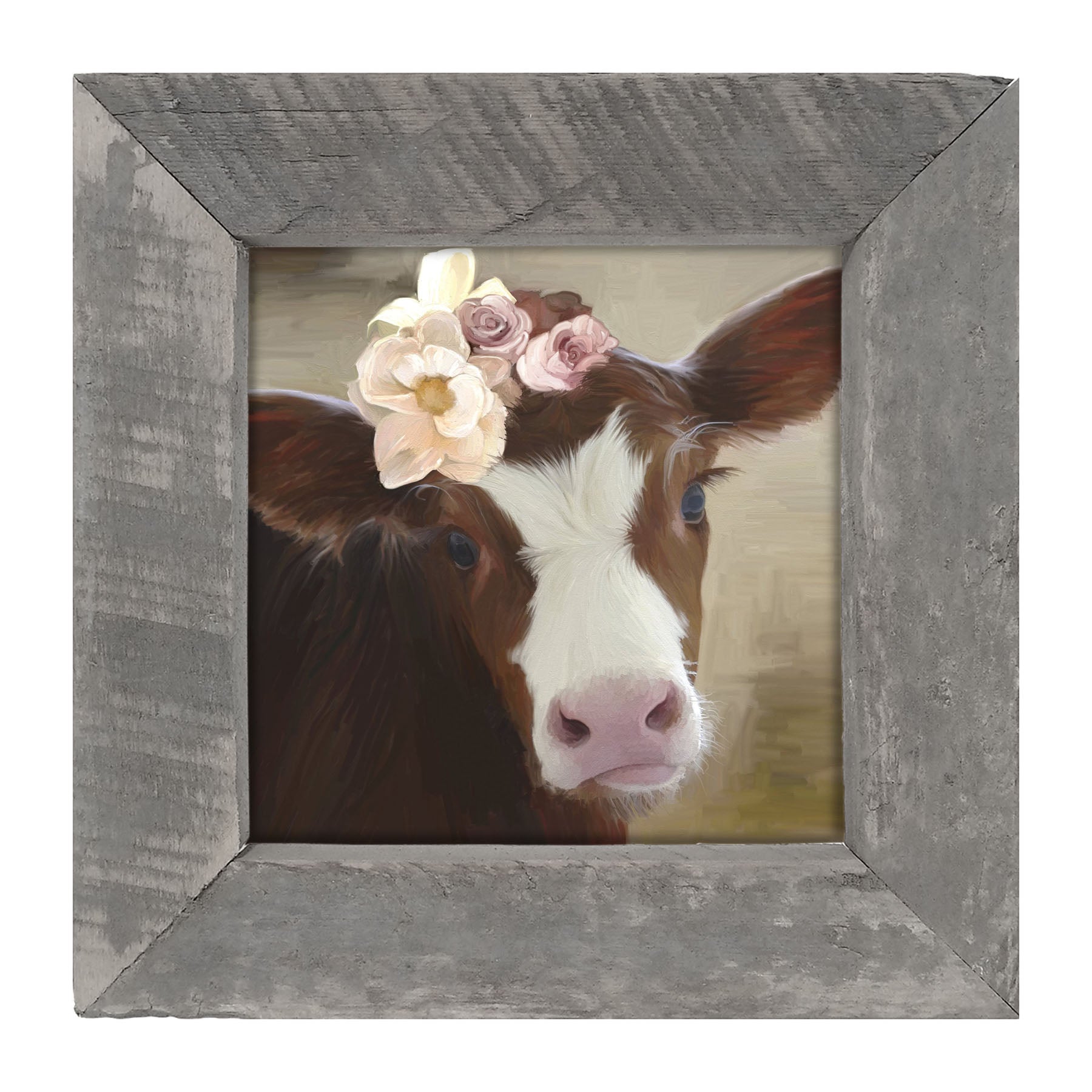 Baby cow with flowers - Framed art