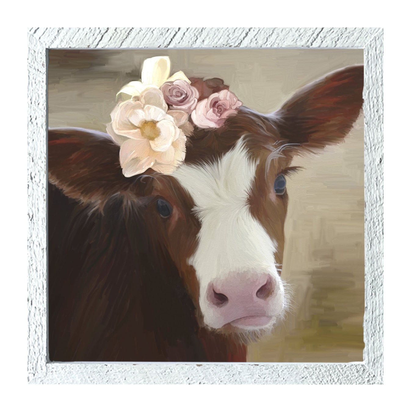 Baby cow with flowers - Framed art