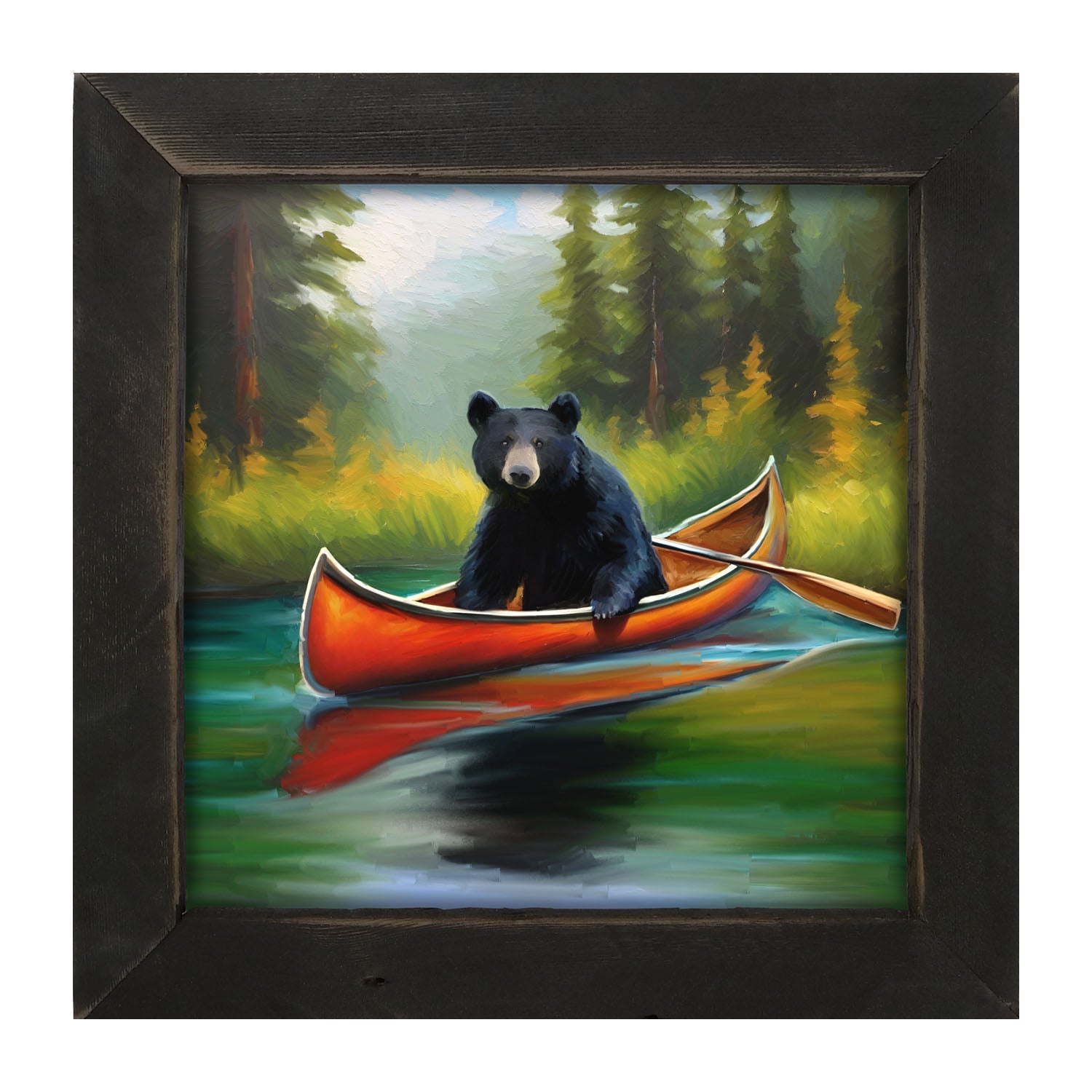 Black bear in Canoe - Framed art