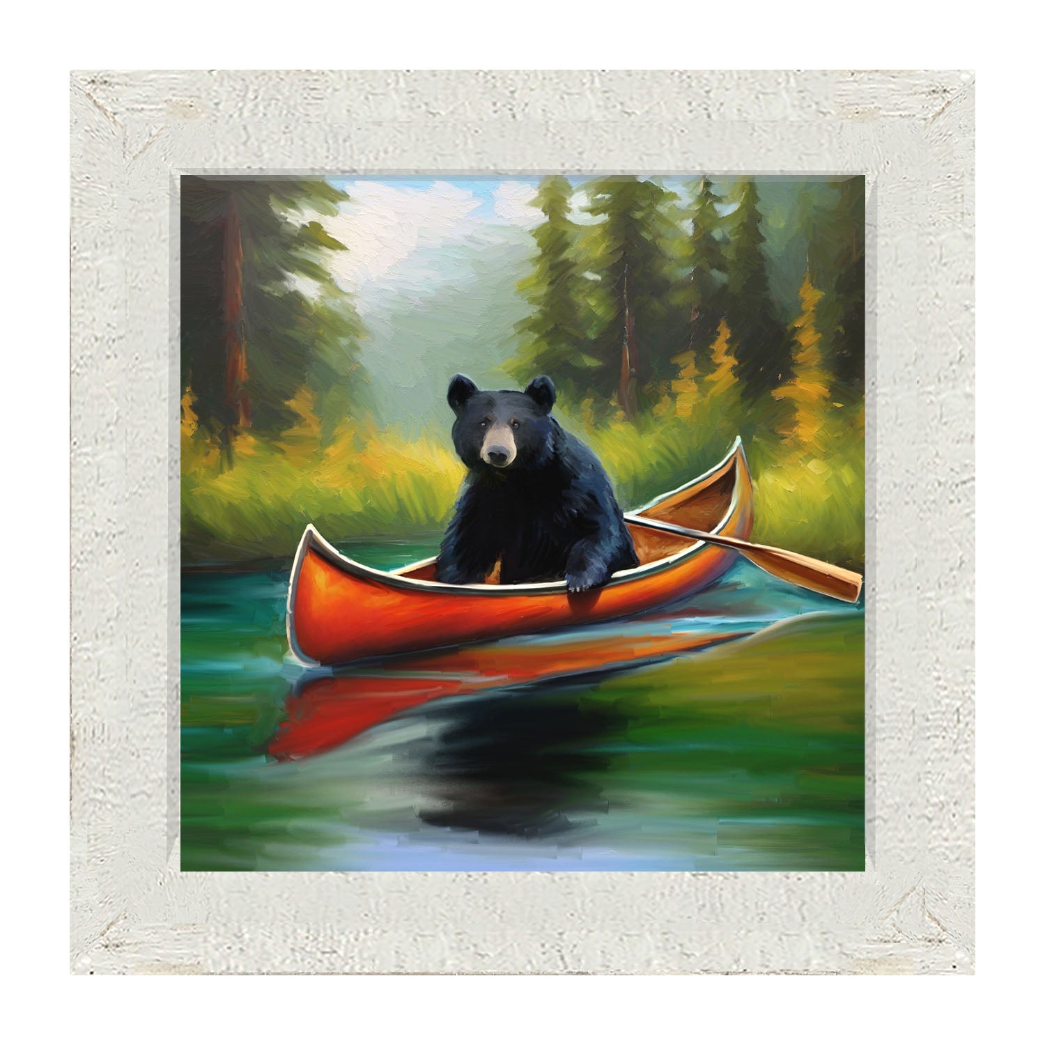 Black bear in Canoe - Framed art