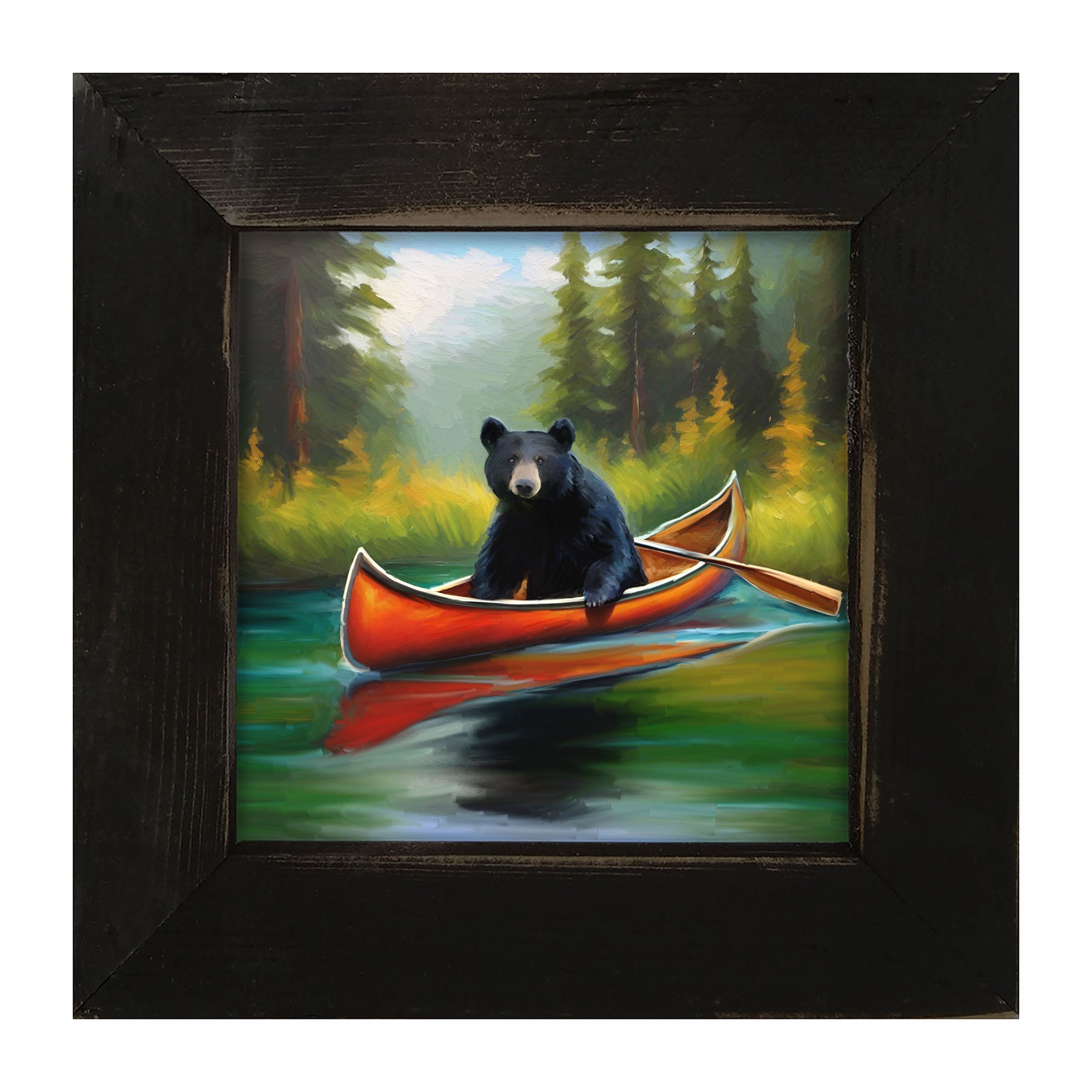 Black bear in Canoe - Framed art