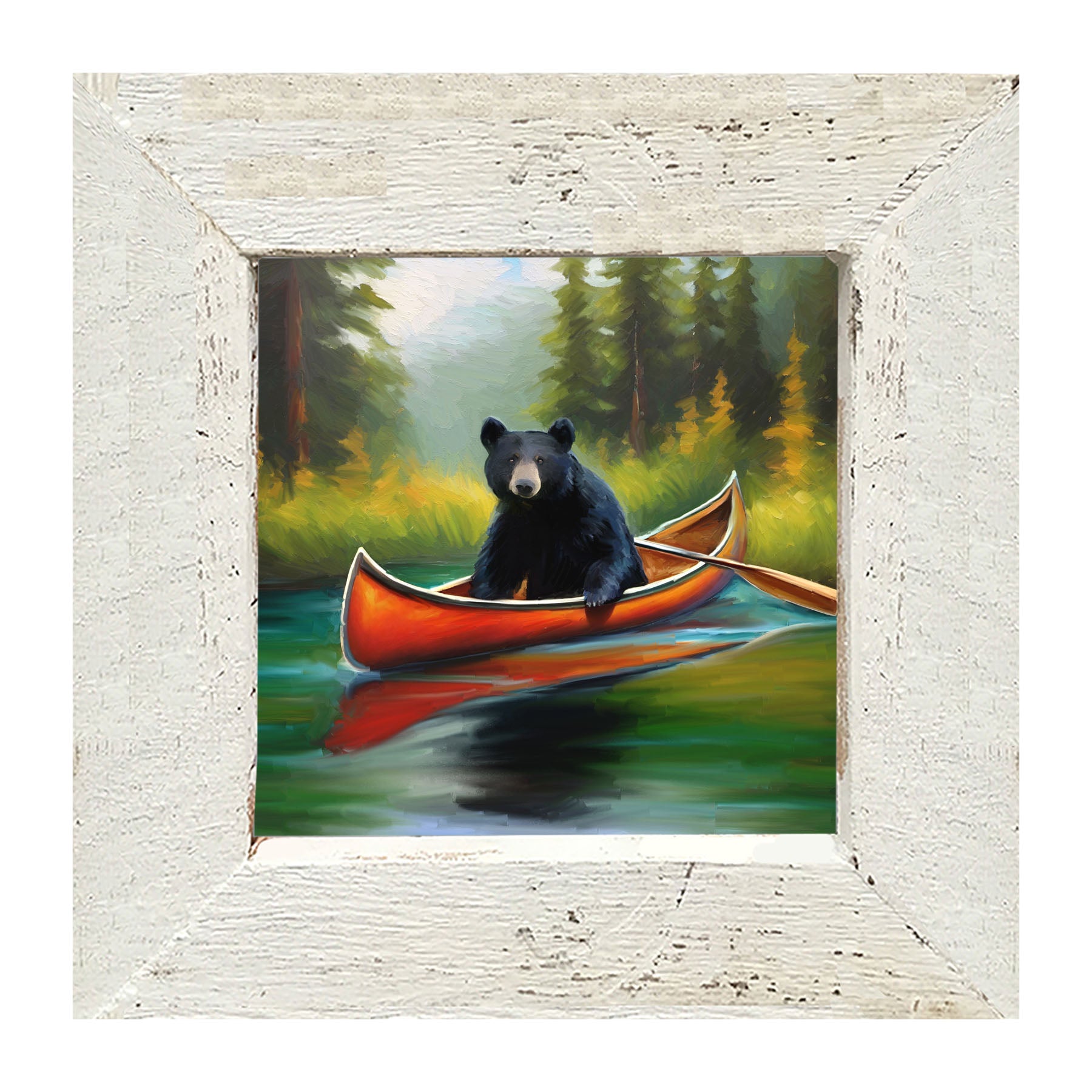 Black bear in Canoe - Framed art
