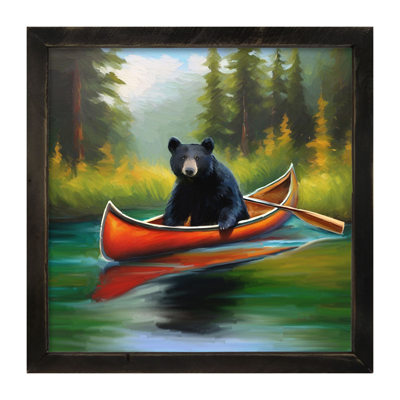 Black bear in Canoe - Framed art