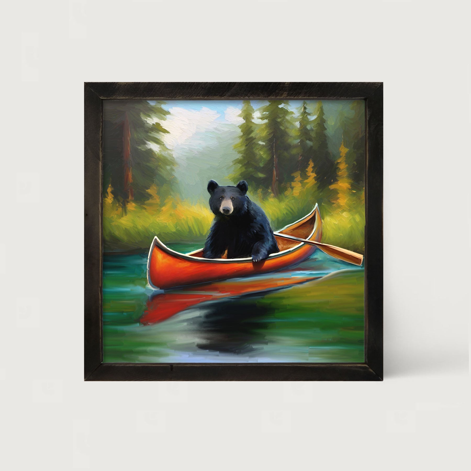 Black bear in Canoe - Framed art