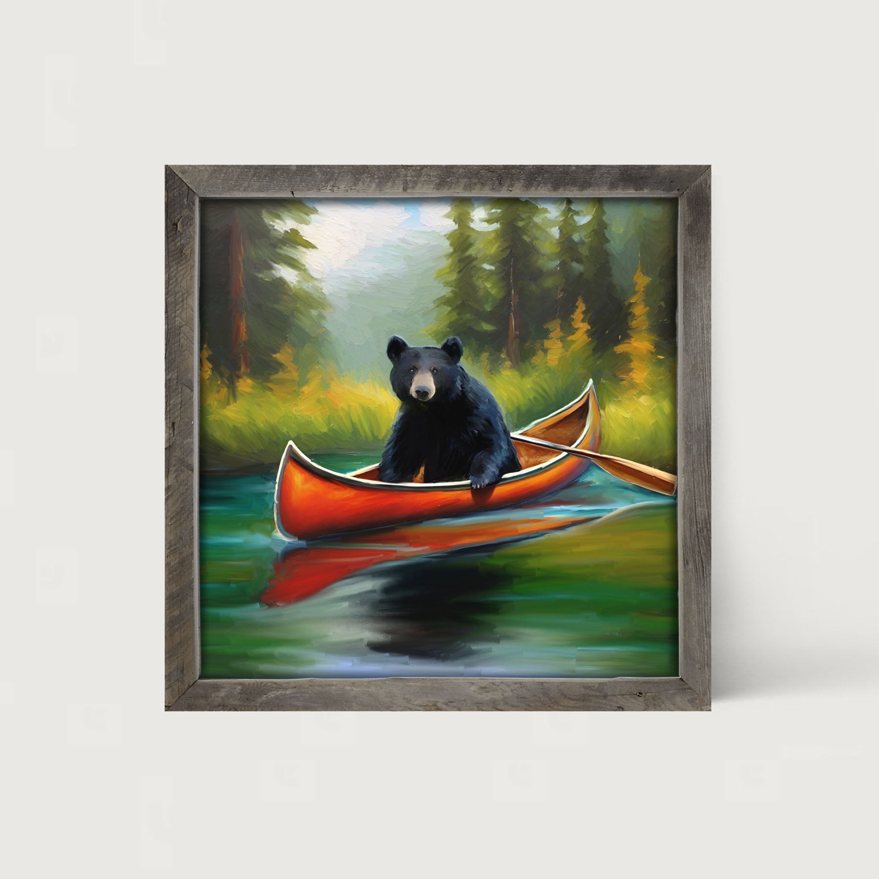 Black bear in Canoe - Framed art