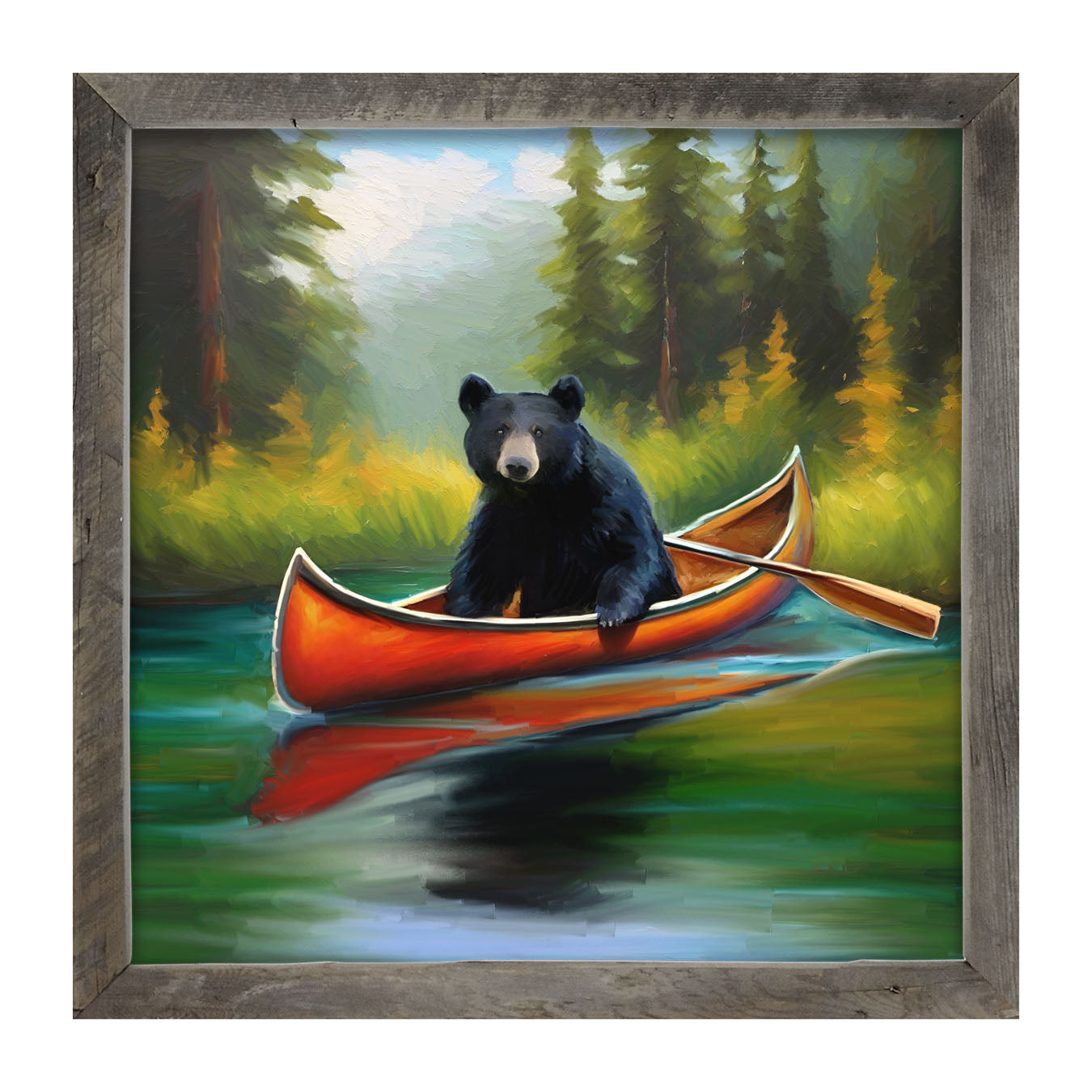 Black bear in Canoe - Framed art