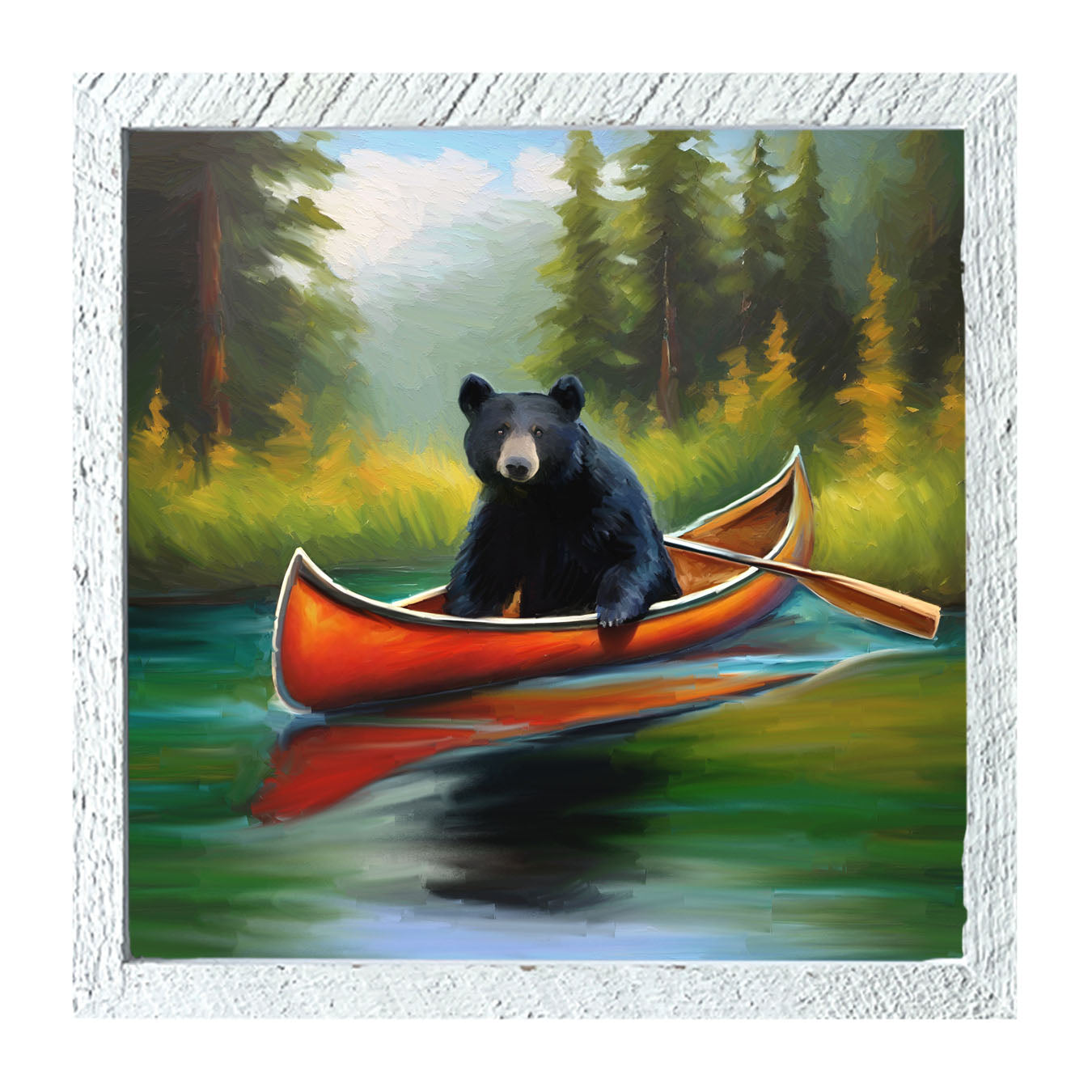 Black bear in Canoe - Framed art