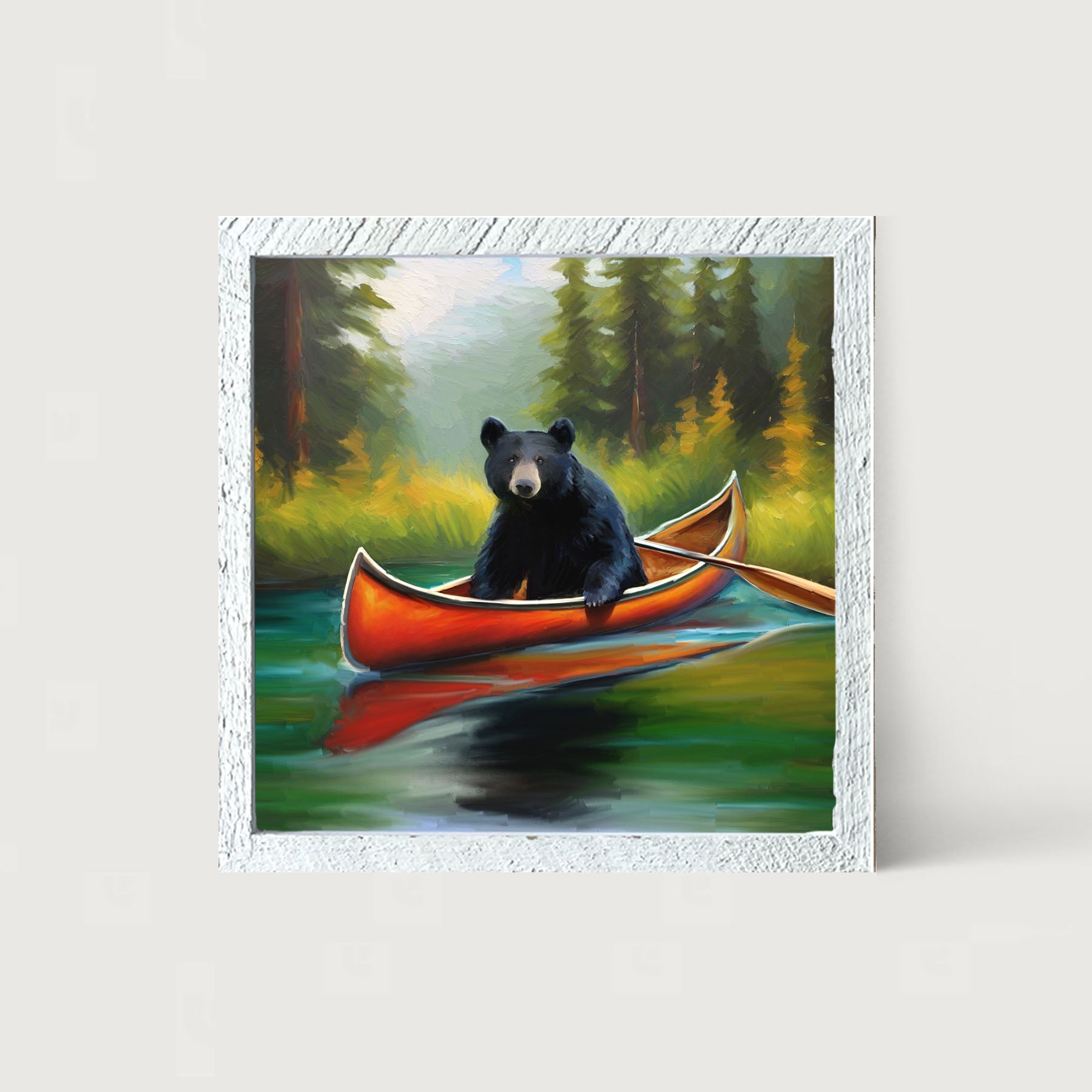 Black bear in Canoe - Framed art