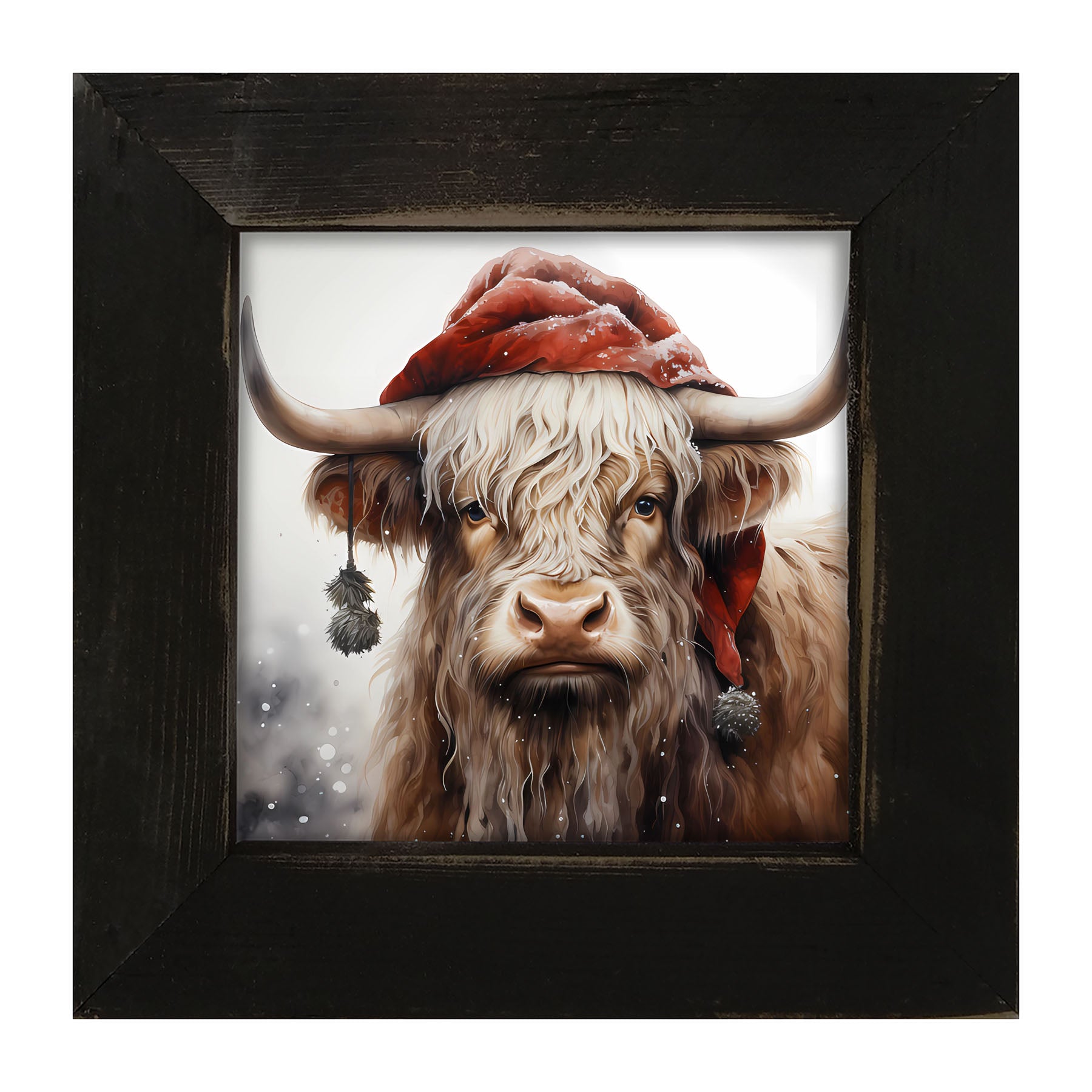 Highland cow with Santa hat - Framed art
