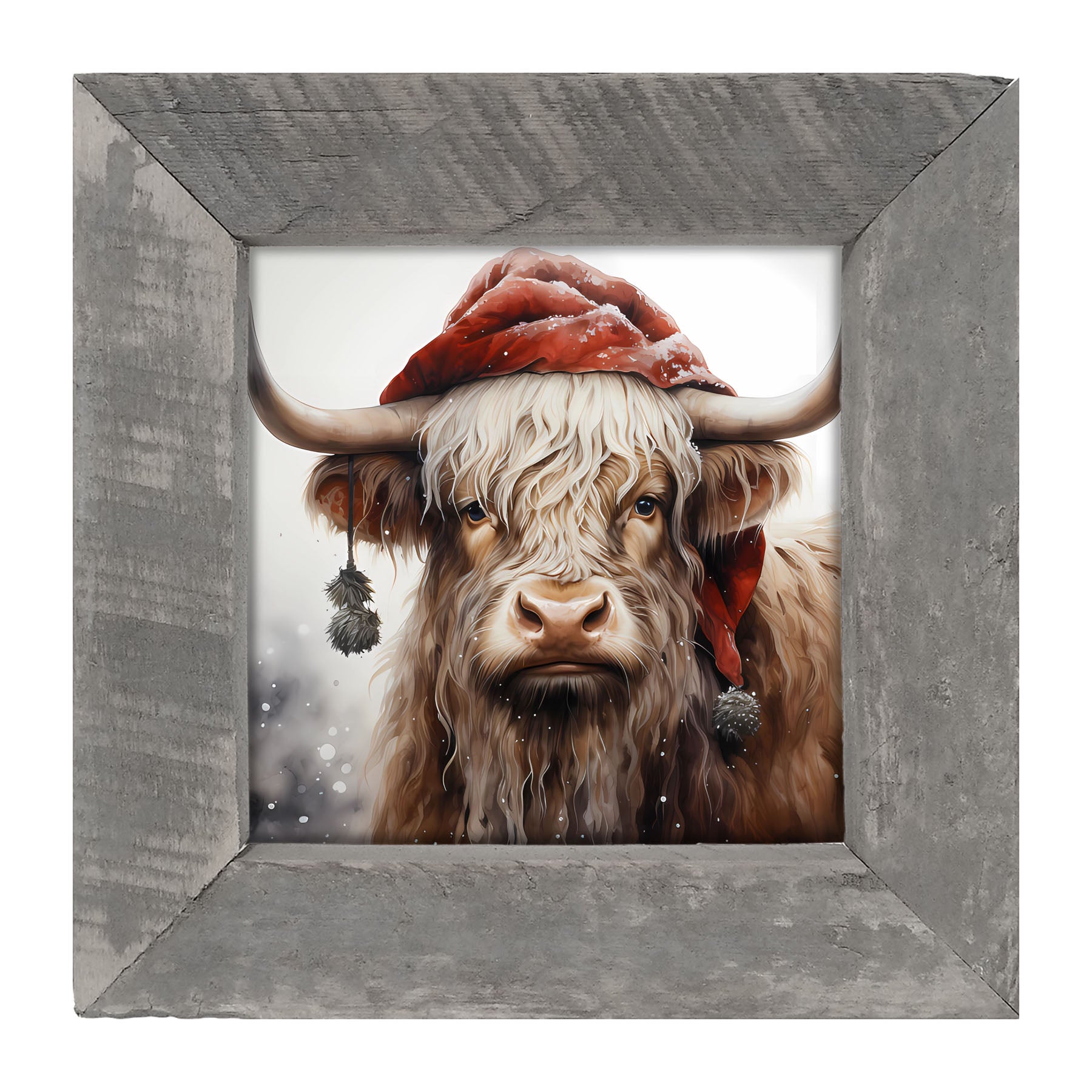 Highland cow with Santa hat - Framed art