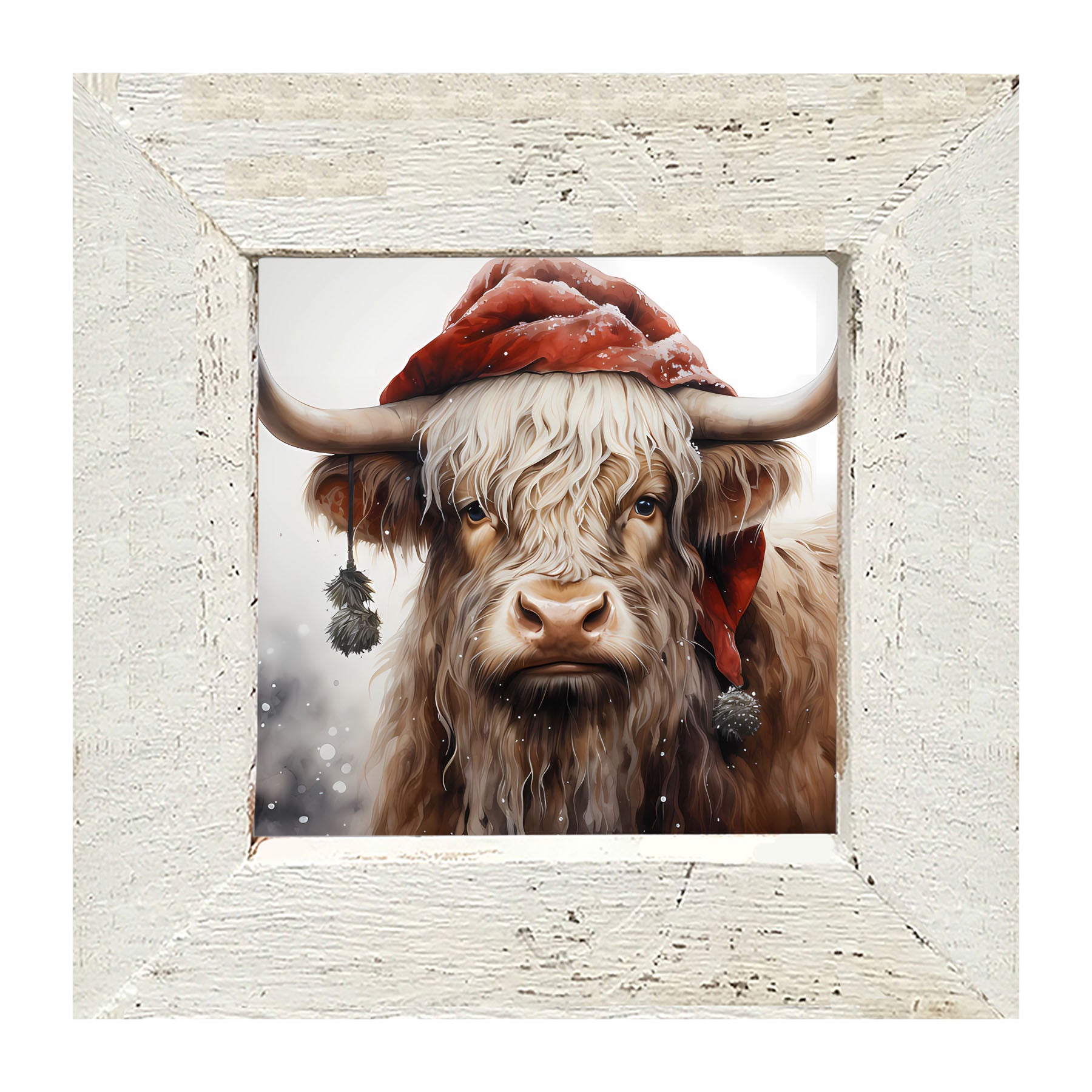 Highland cow with Santa hat - Framed art