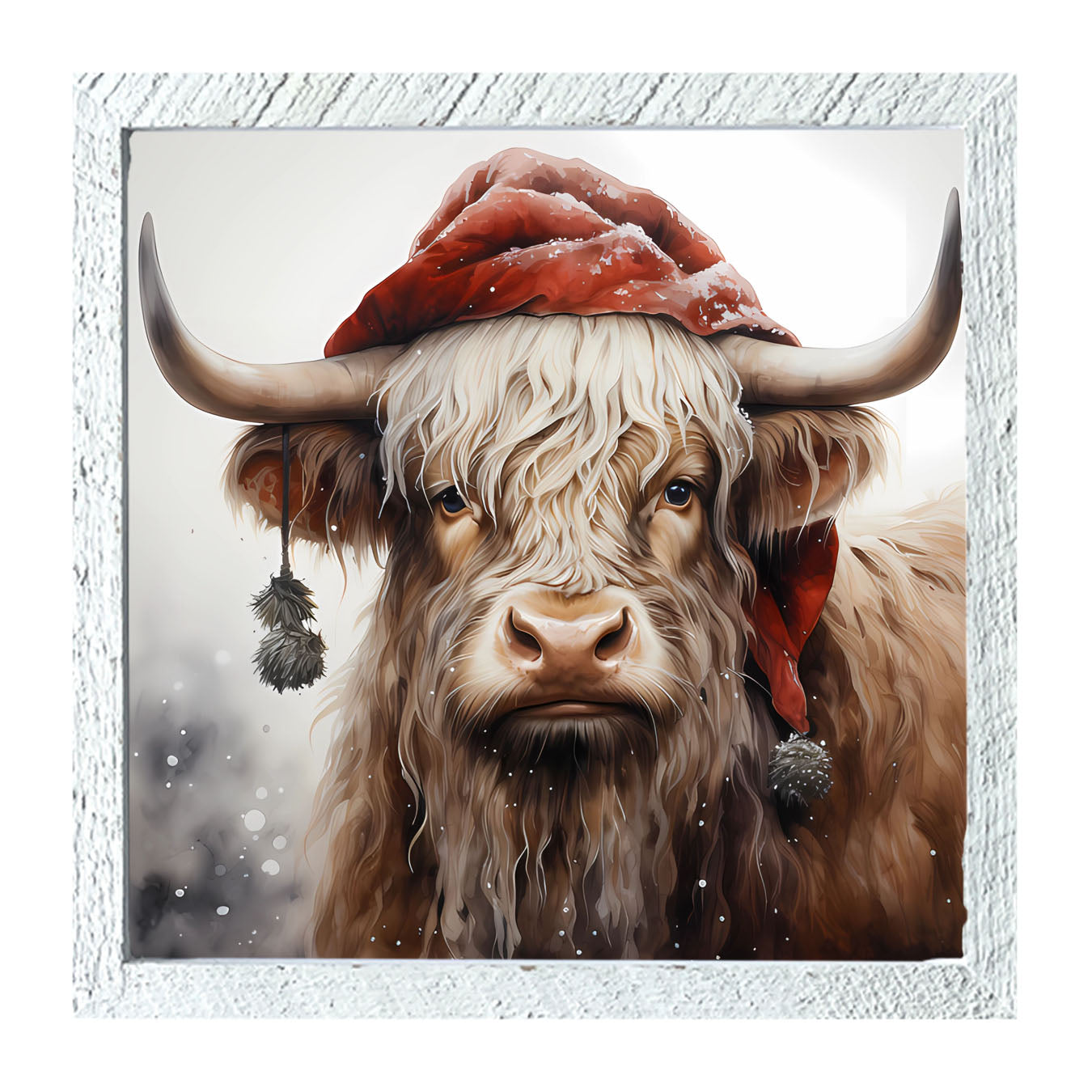 Highland cow with Santa hat - Framed art