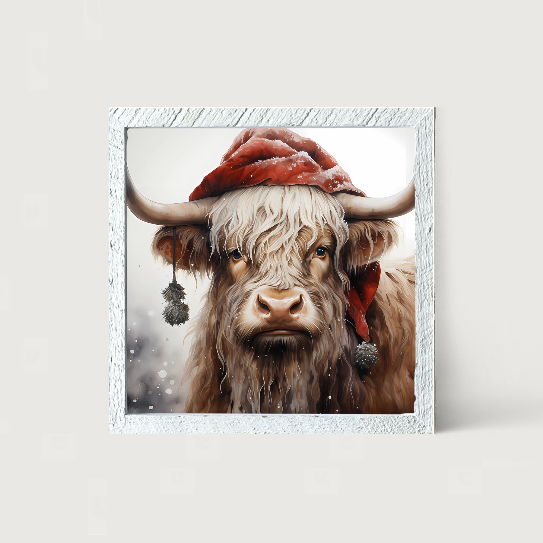 Highland cow with Santa hat - Framed art