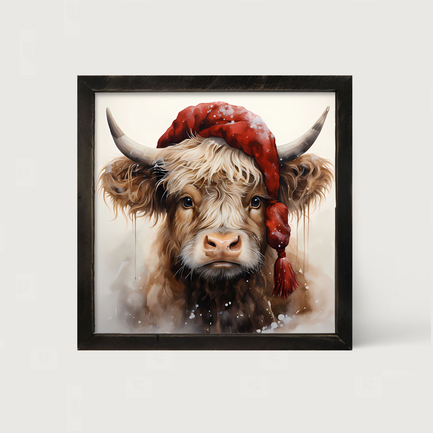 Festive Highland cow - Framed art