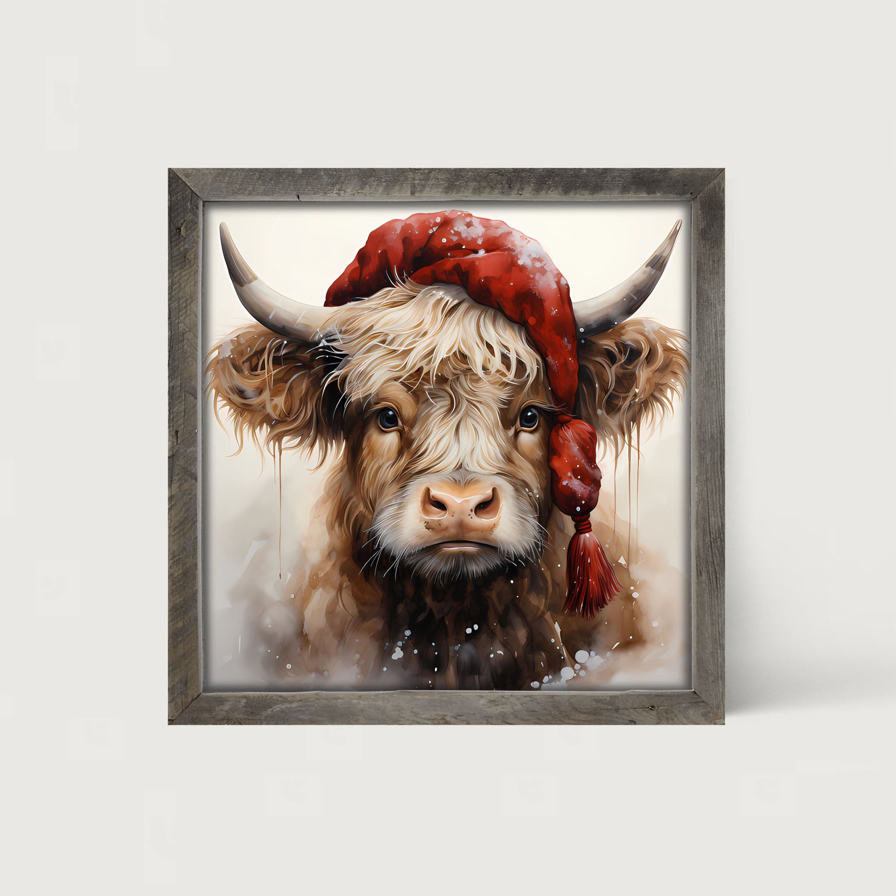 Festive Highland cow - Framed art