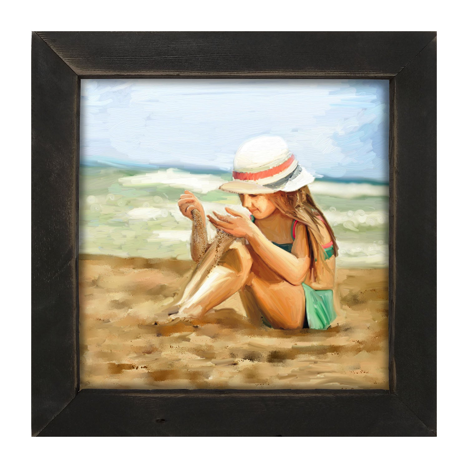 Girl Playing in Sand - Framed art