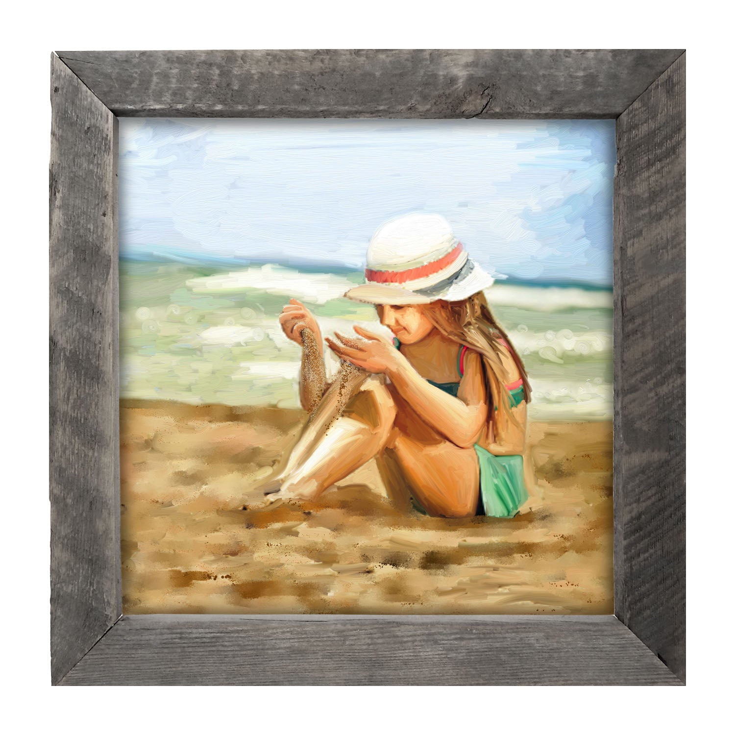 Girl Playing in Sand - Framed art