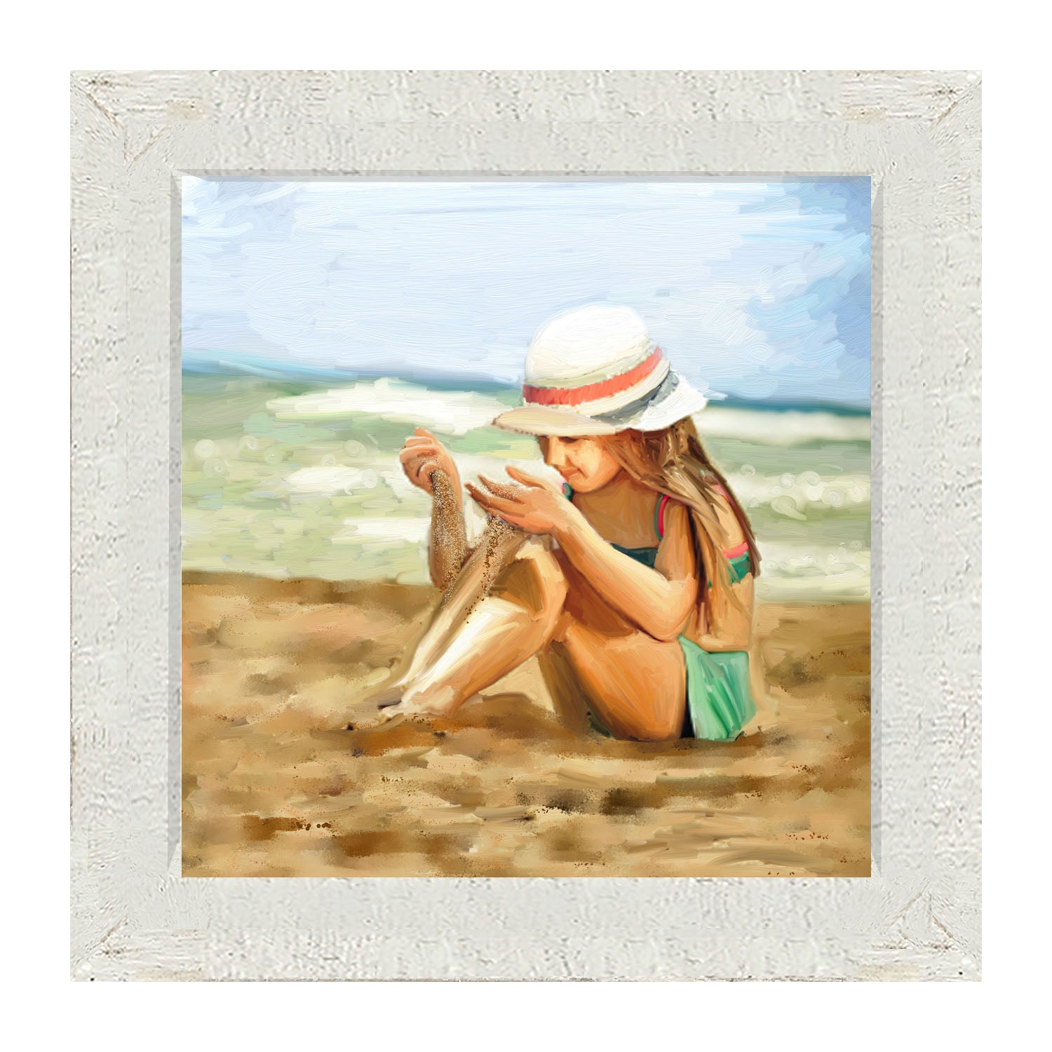 Girl Playing in Sand - Framed art