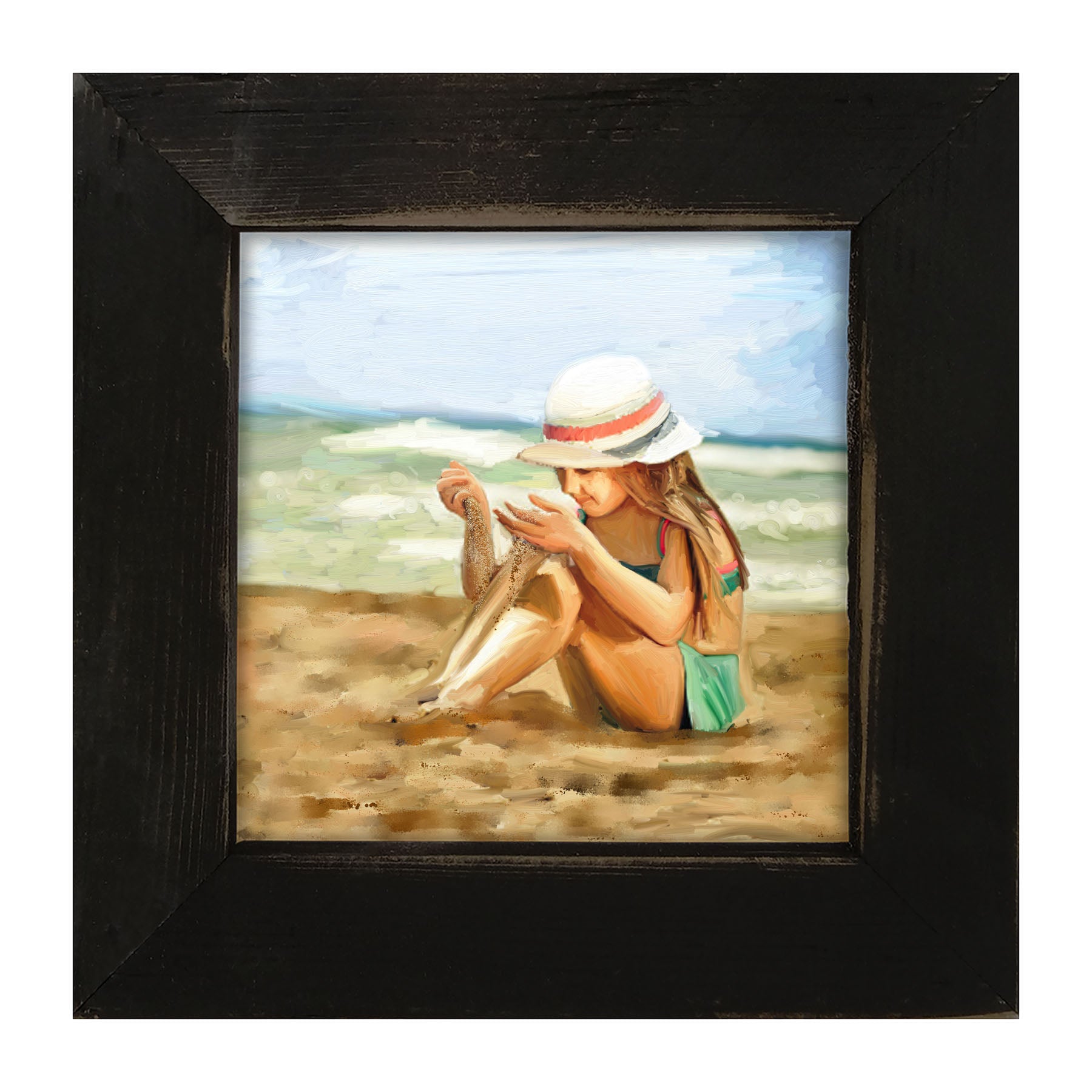 Girl Playing in Sand - Framed art