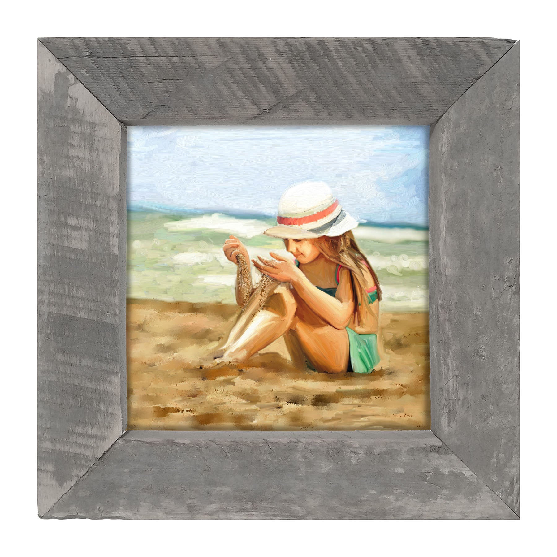 Girl Playing in Sand - Framed art