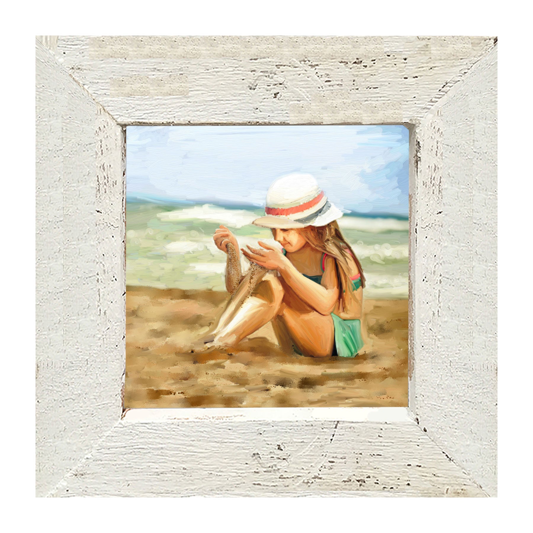 Girl Playing in Sand - Framed art
