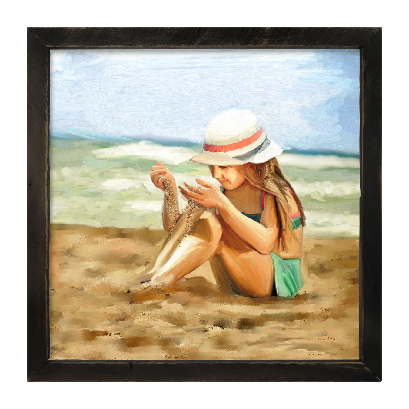 Girl Playing in Sand - Framed art
