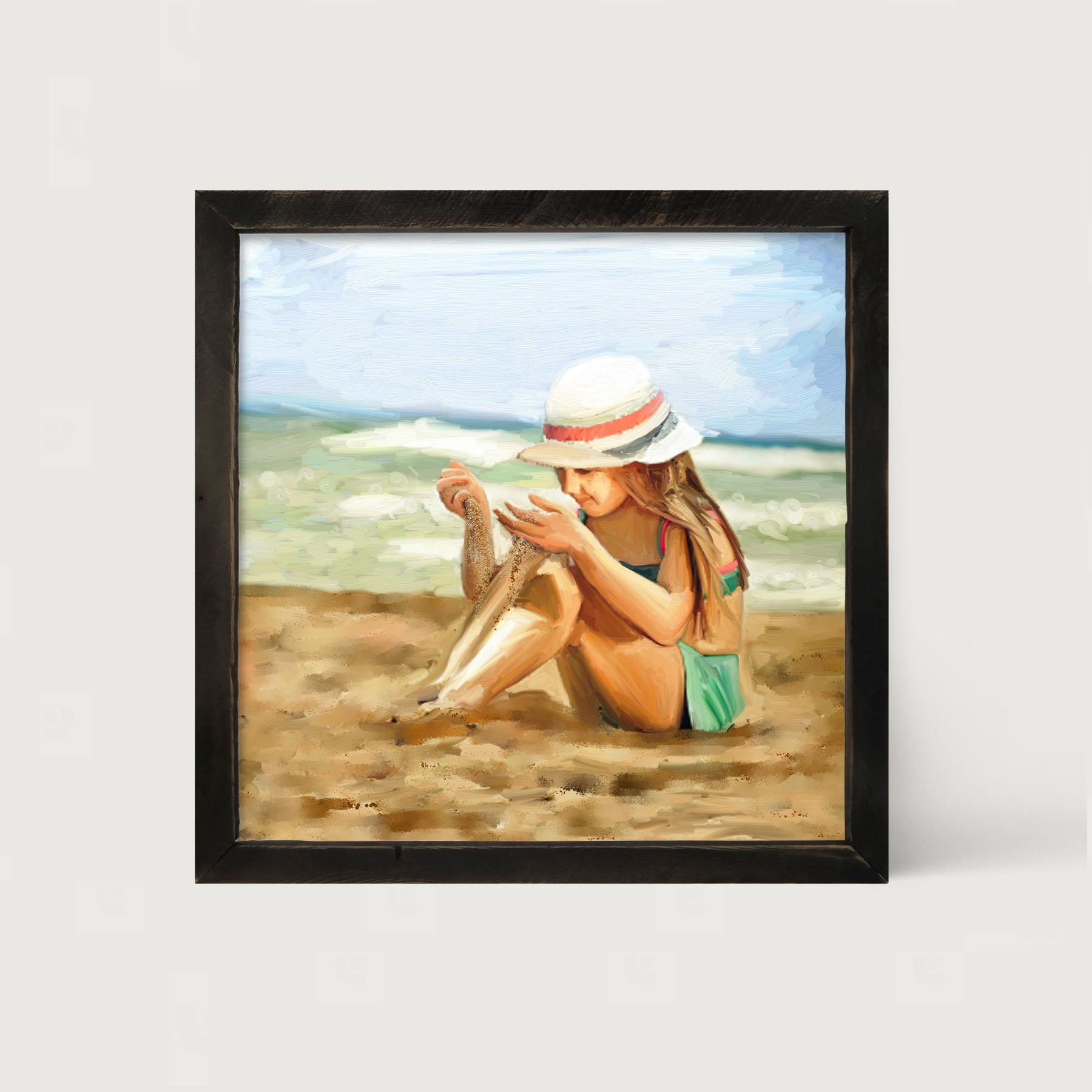 Girl Playing in Sand - Framed art
