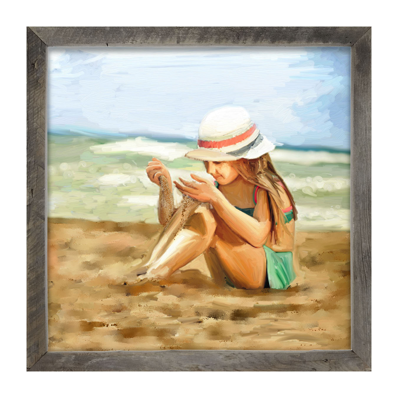 Girl Playing in Sand - Framed art