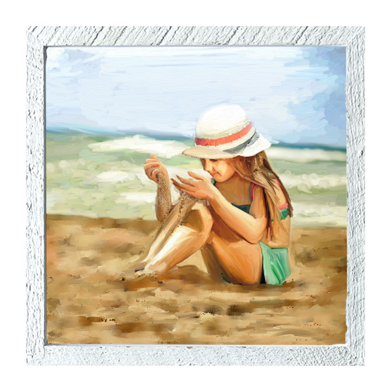 Girl Playing in Sand - Framed art