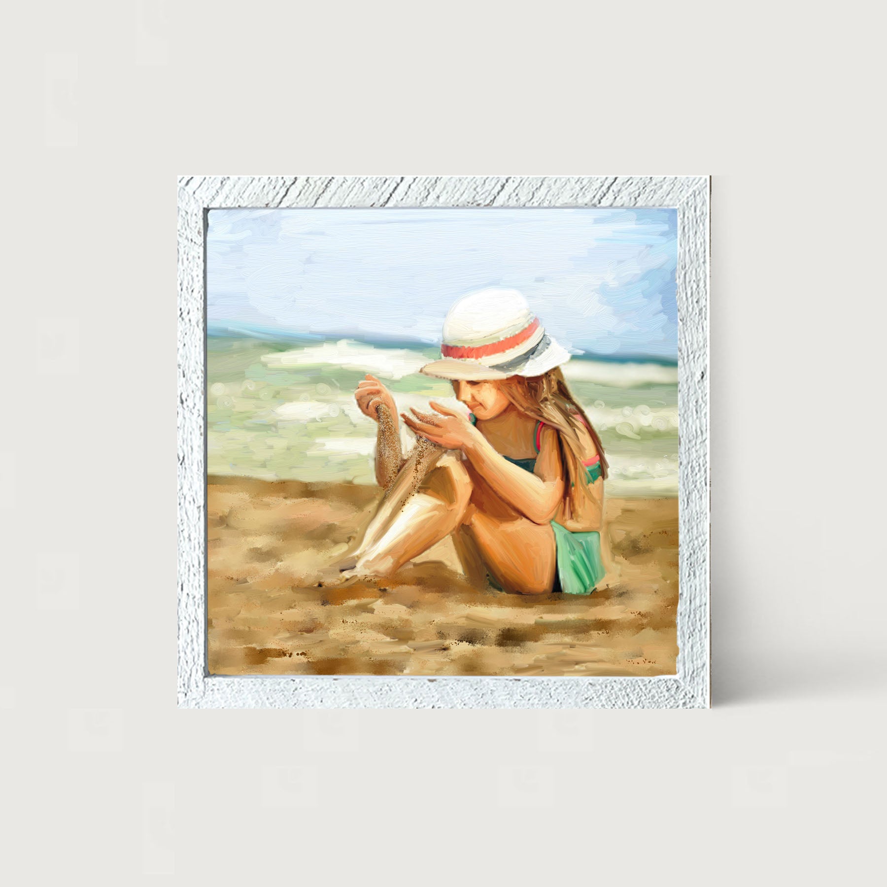 Girl Playing in Sand - Framed art
