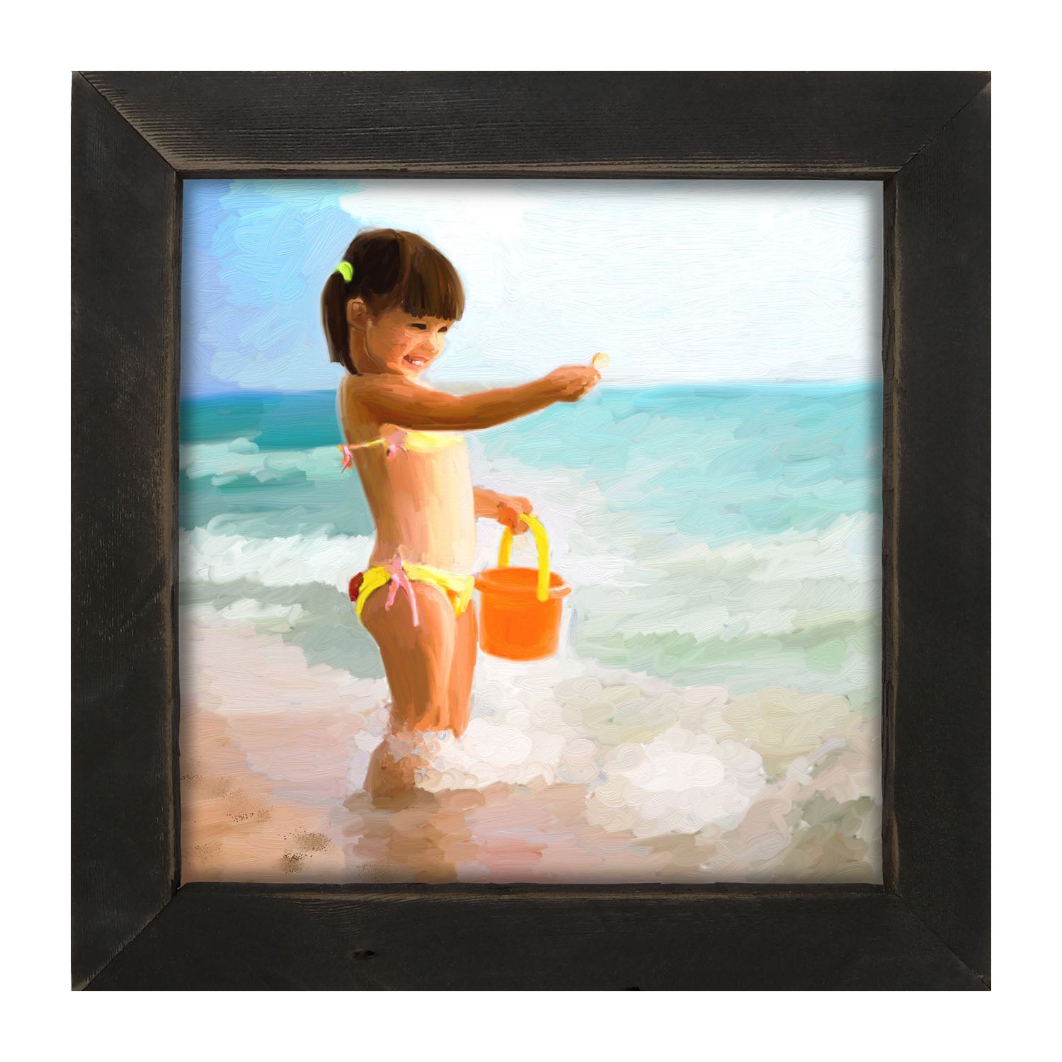 Girl Playing in the Water - Framed art