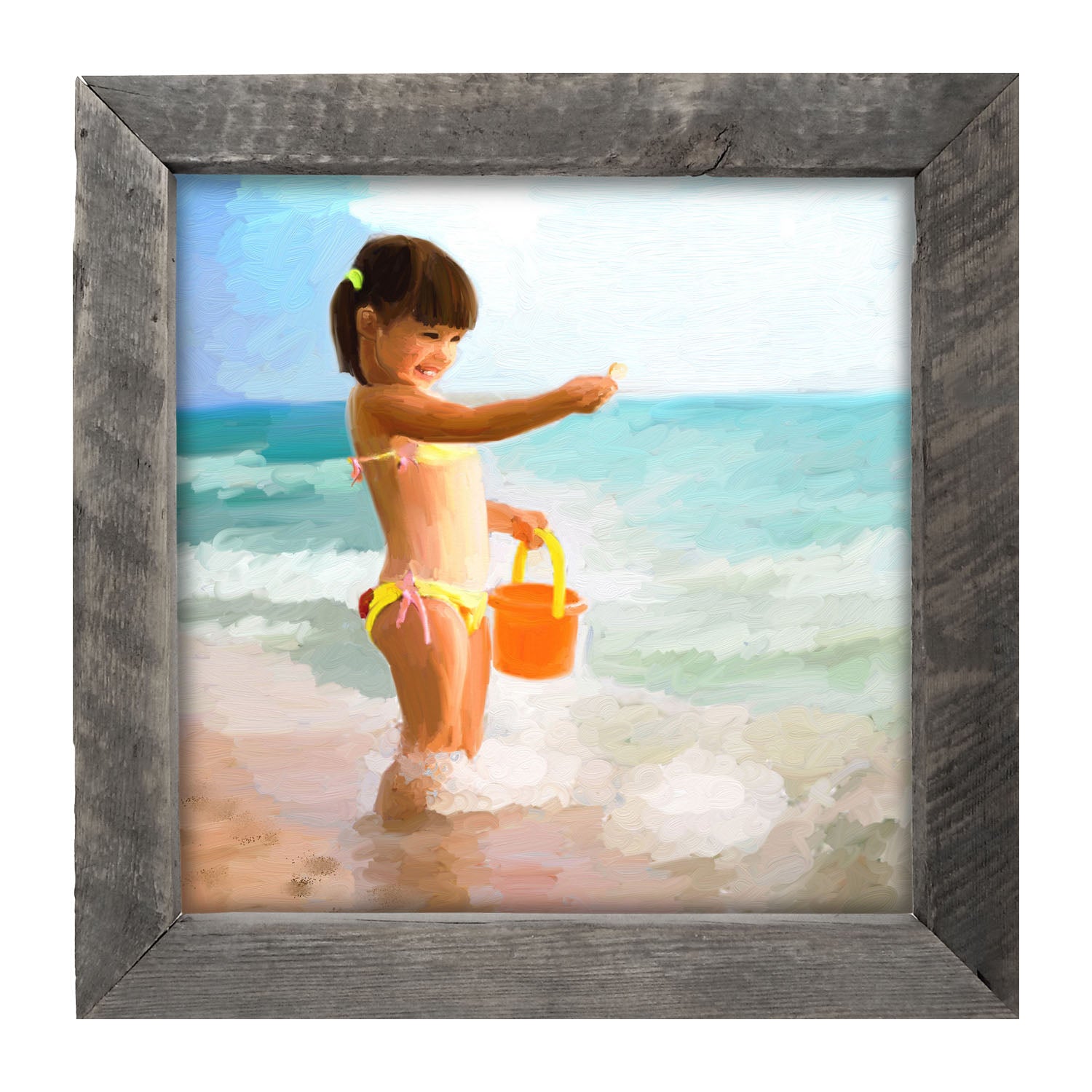 Girl Playing in the Water - Framed art