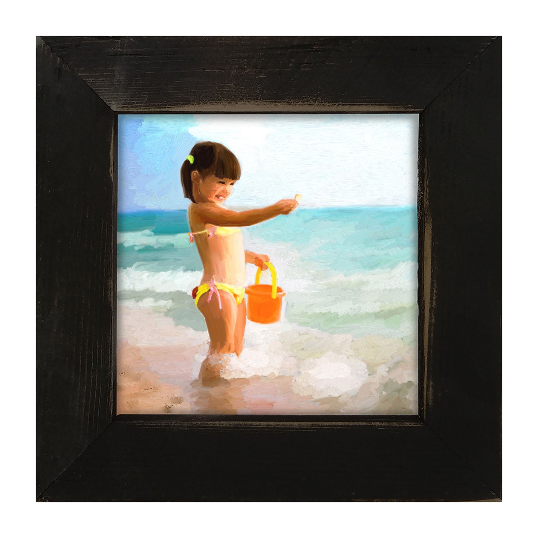 Girl Playing in the Water - Framed art