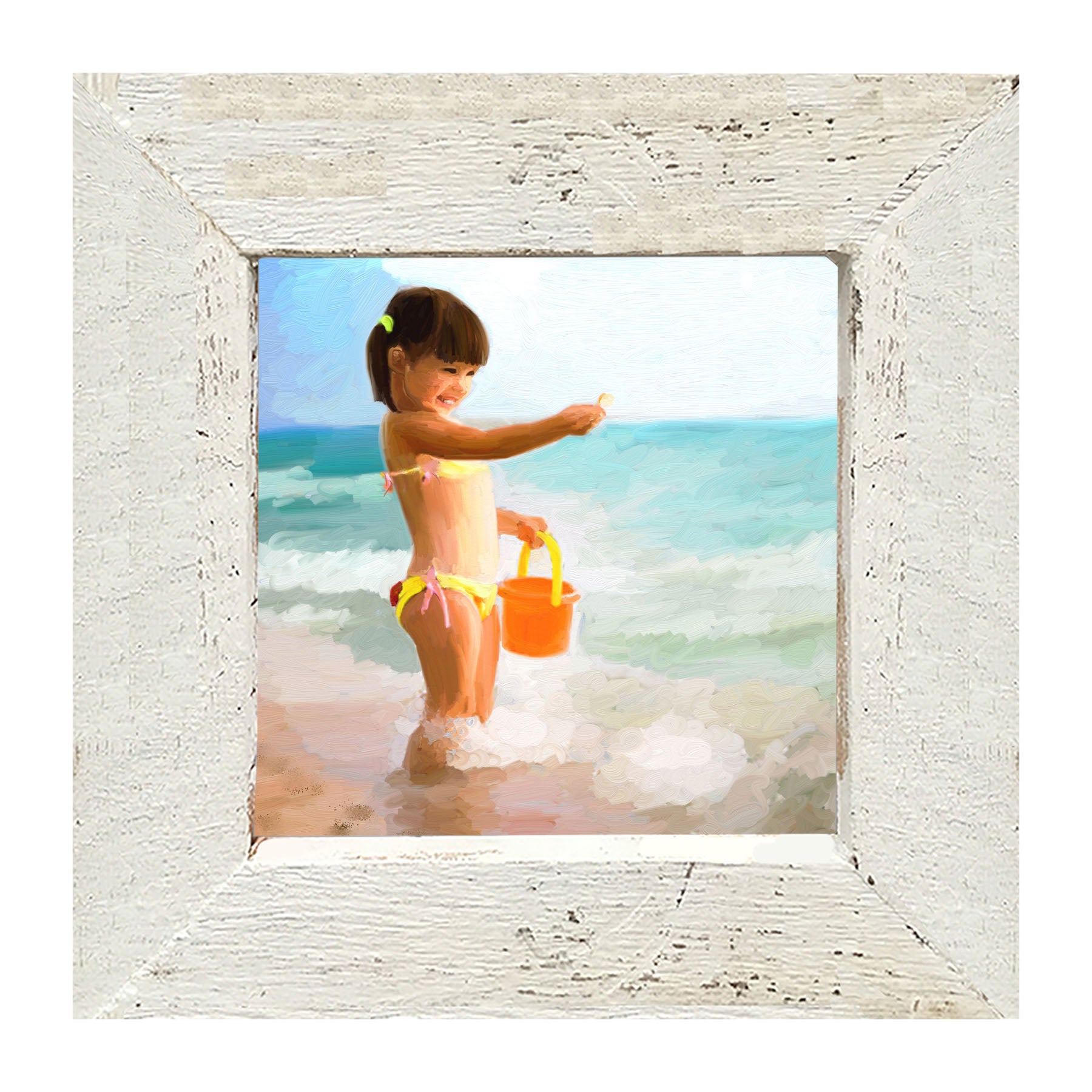 Girl Playing in the Water - Framed art
