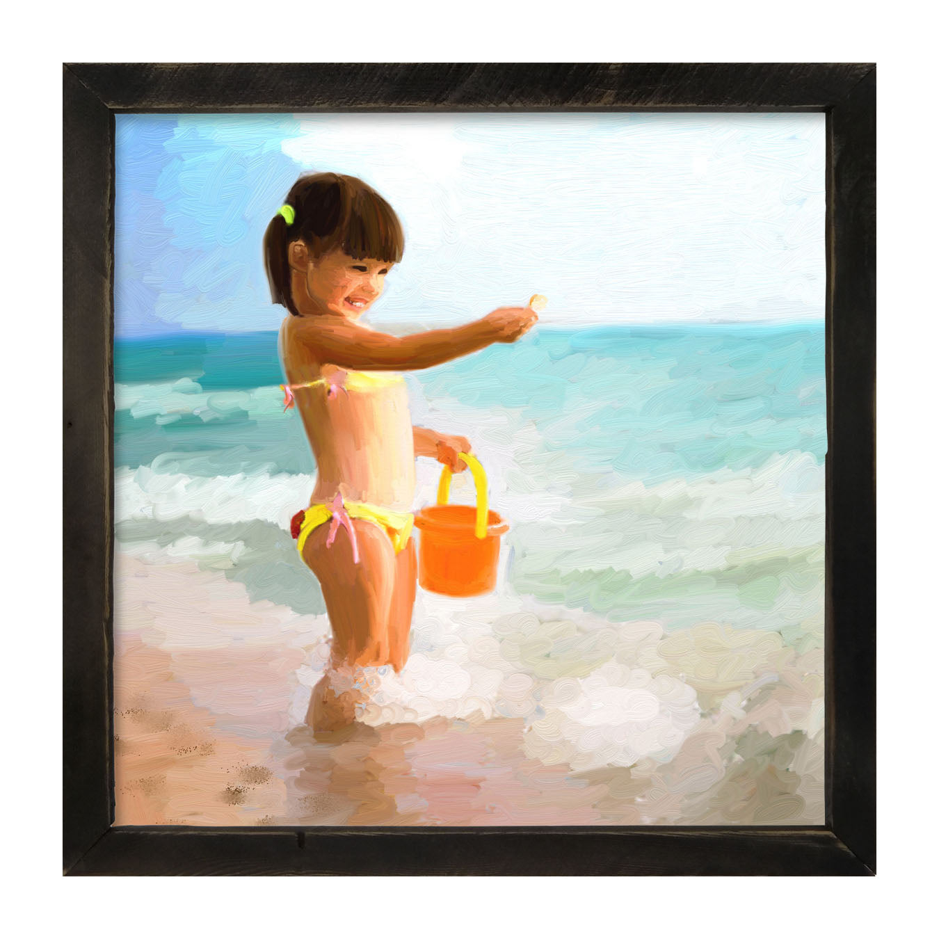 Girl Playing in the Water - Framed art