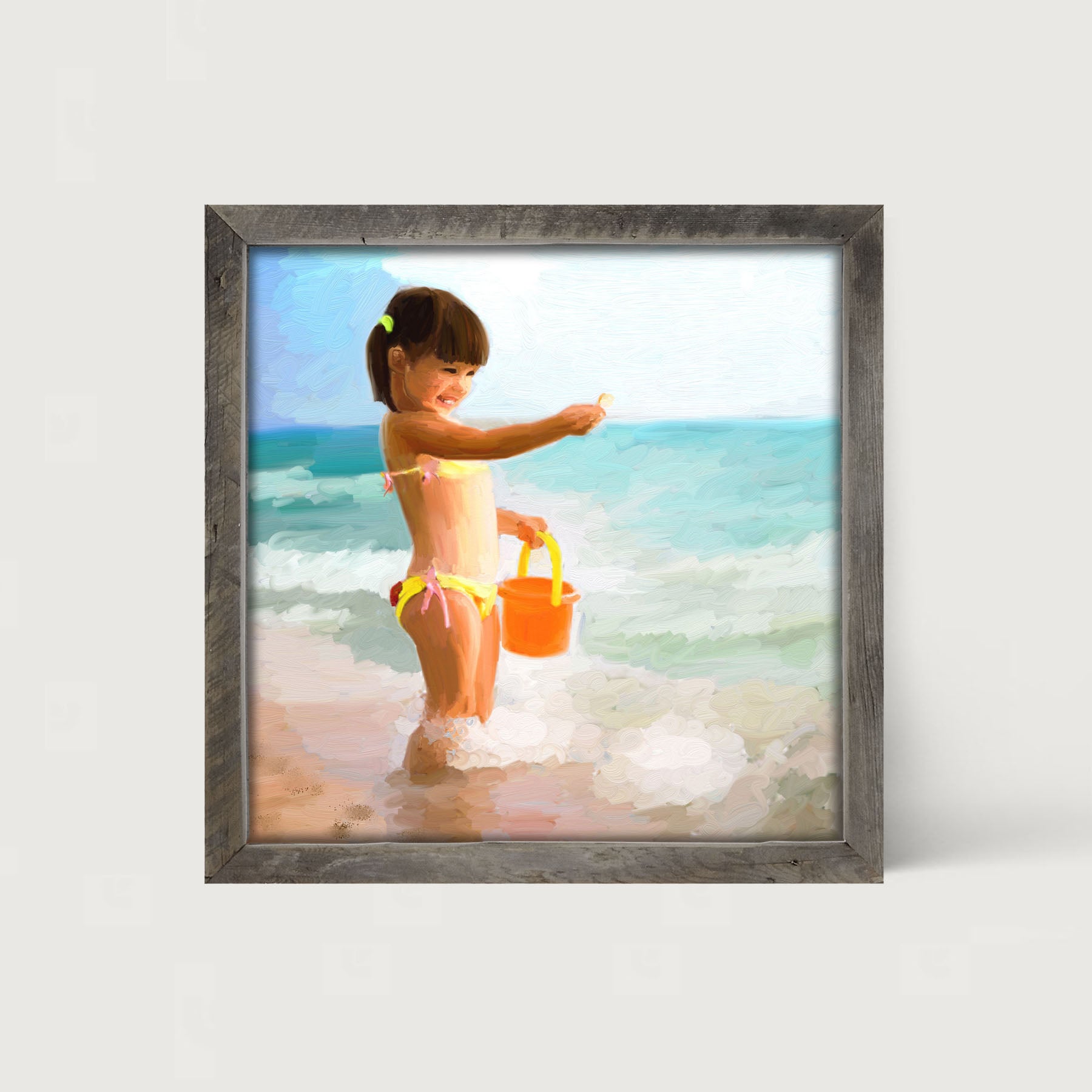 Girl Playing in the Water - Framed art