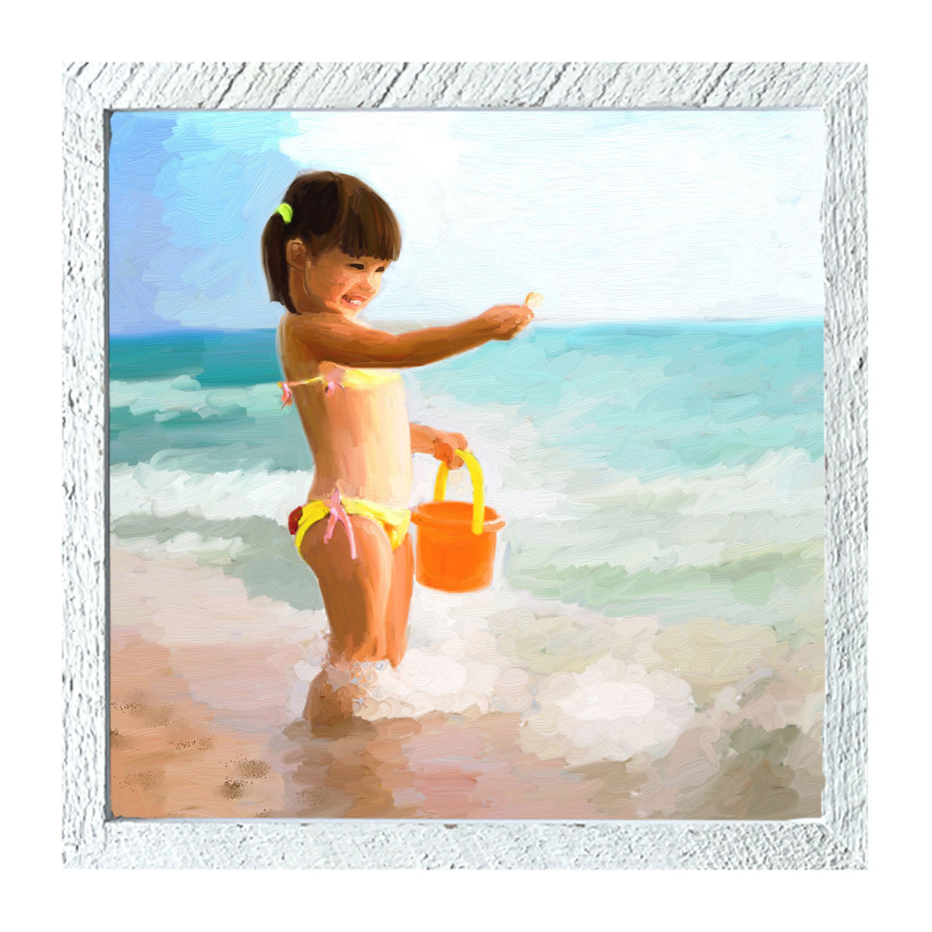 Girl Playing in the Water - Framed art