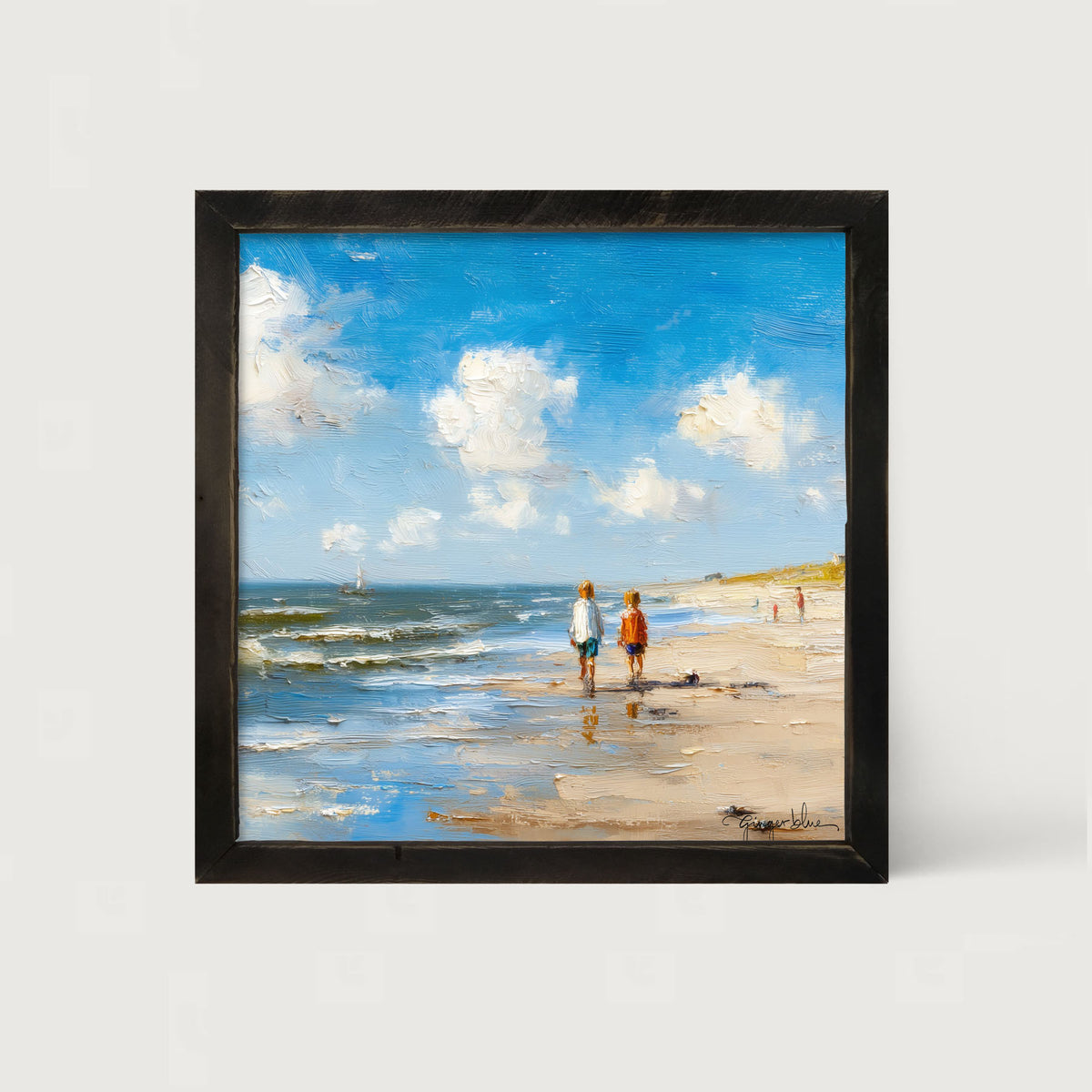 Children walking along the shore